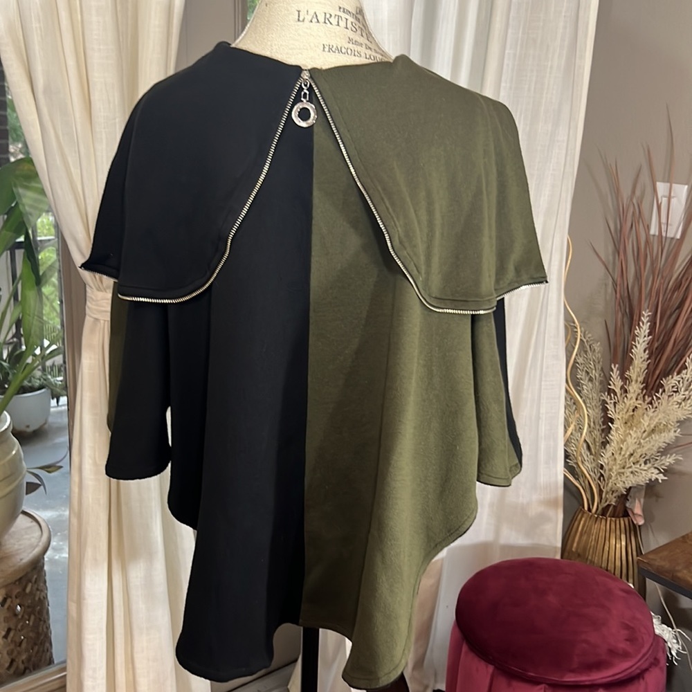 Ángel black & olive green cape tunic overcoat zipper hoodie & jacket Small - Picture 7 of 15